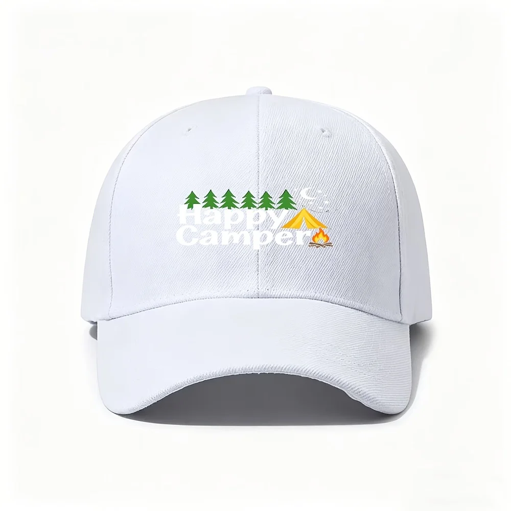 1pc Happy Camper Baseball Cap - Adjustable Outdoor Hat with Campfire Tent Lightweight Suitable for Camping