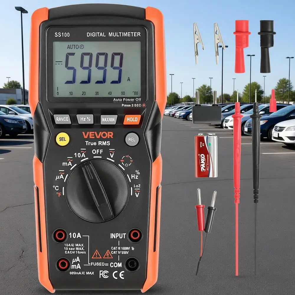 

Мультиметр TRMS с автоматическим выбором диапазона на 6000 измерений, для измерения напряжения постоянного/переменного тока, сопротивления, температуры, диодов, целостности цепи, низкого импеданса