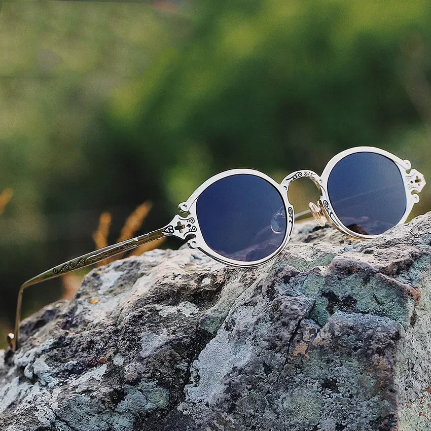 Marka męskie damskie luksusowe złote metalowe designerskie okulary przeciwsłoneczne owalne okrągłe gotyckie okulary przeciwsłoneczne Retro Vintage okulary przeciwsłoneczne Steam Punk — zdjęcie 6