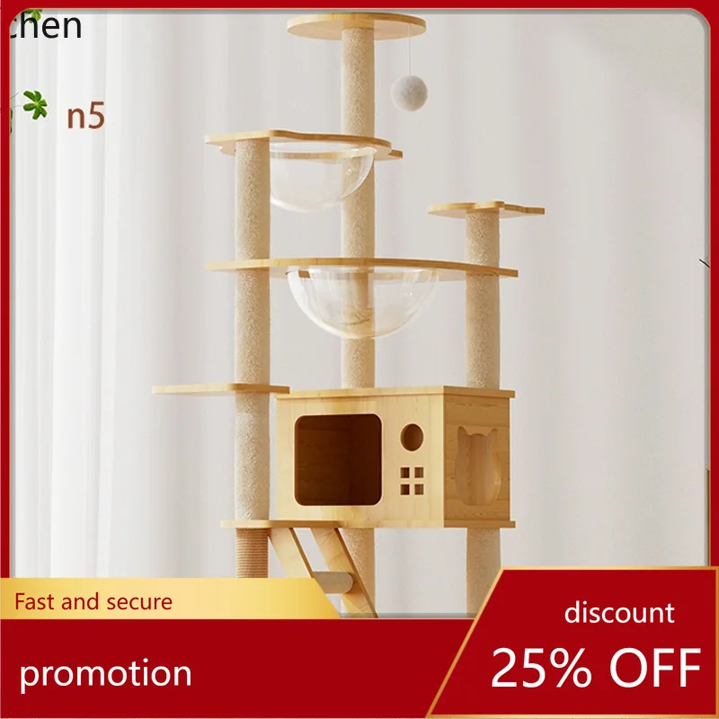 

YFY Cat Toy Density Board Transparent Space Capsule with House and Cat Apartment and Sisal Scratching Post Cat Climbing Frame