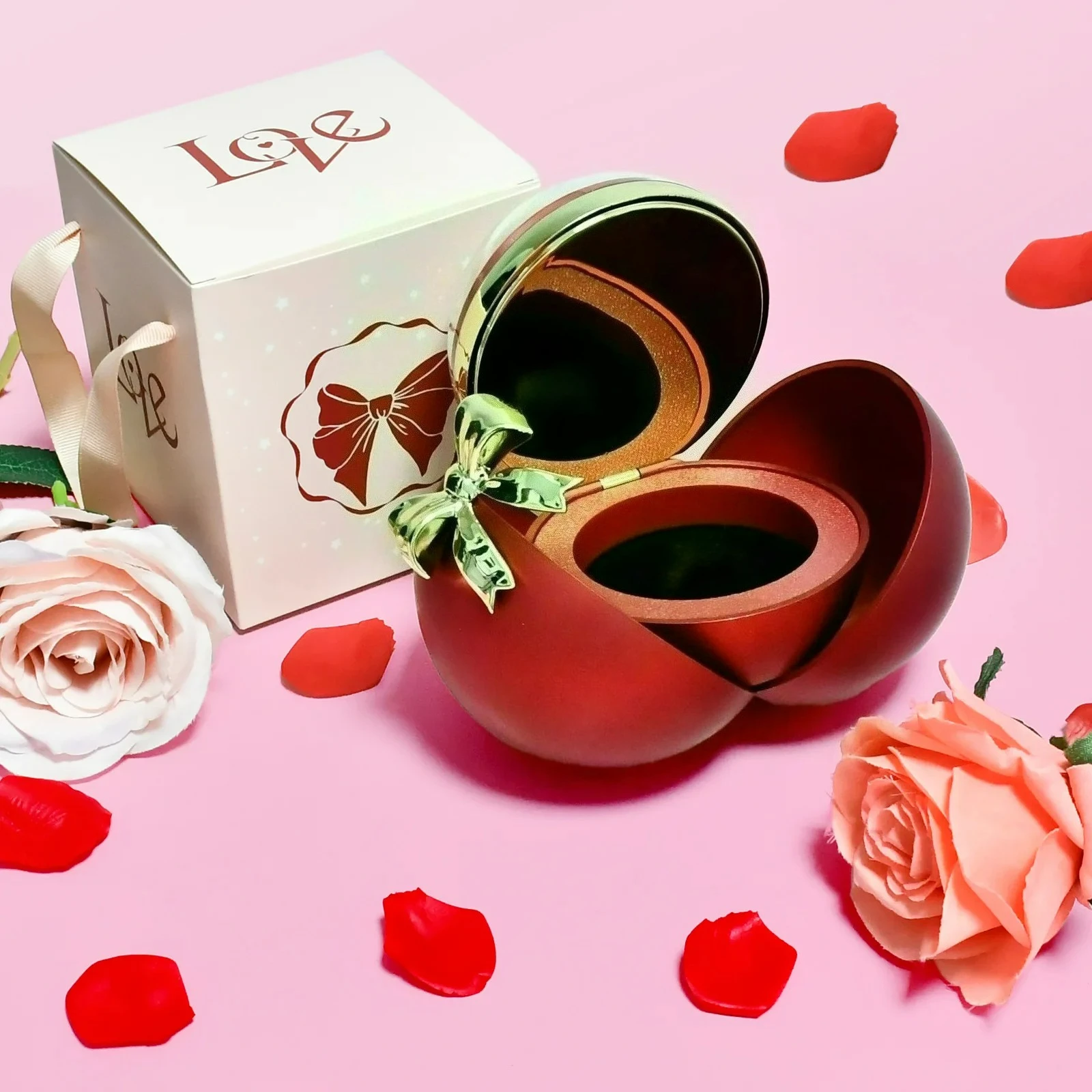 صندوق مجوهرات وردي مستدير جديد لعام 2025 مع اسم محفور وقلادة وخاتم لعيد الميلاد والذكرى السنوية مجموعة هدايا عيد الأم للحبيب