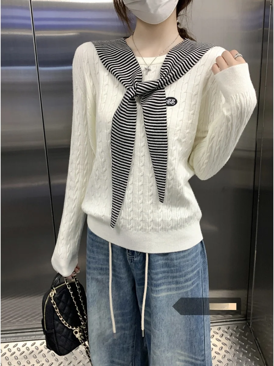 

Корейский вязаный свитер Sle Long Sve, женский повседневный круглый комплект из двух предметов Ne Andy Fce, Новое поступление, мягкий уютный