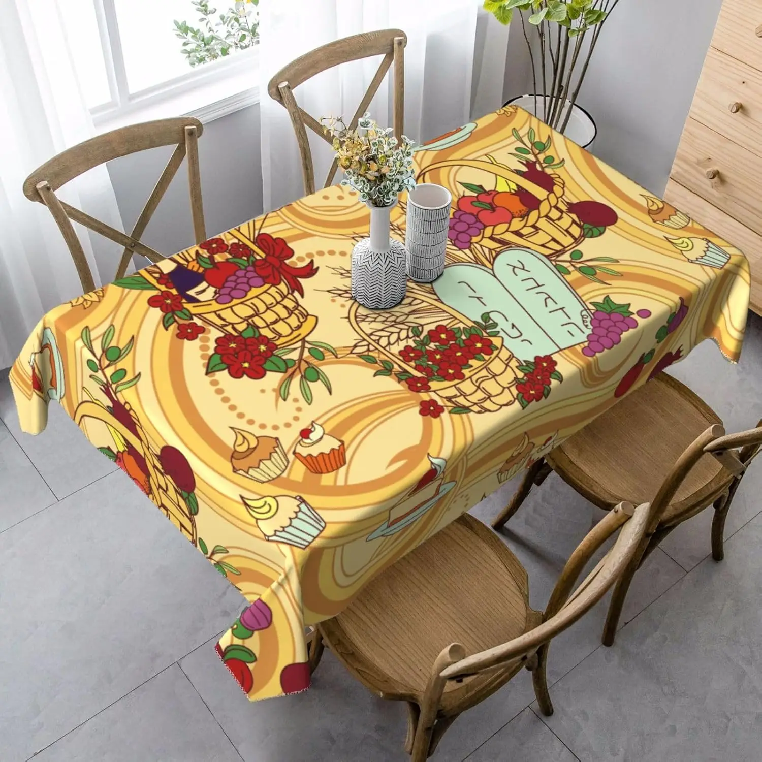 Happy Shavuot Rectangle Waterproof Tablecloth Jewish Holiday Table Decor Washable Kitchen Dining Tablecloth Party Decorations