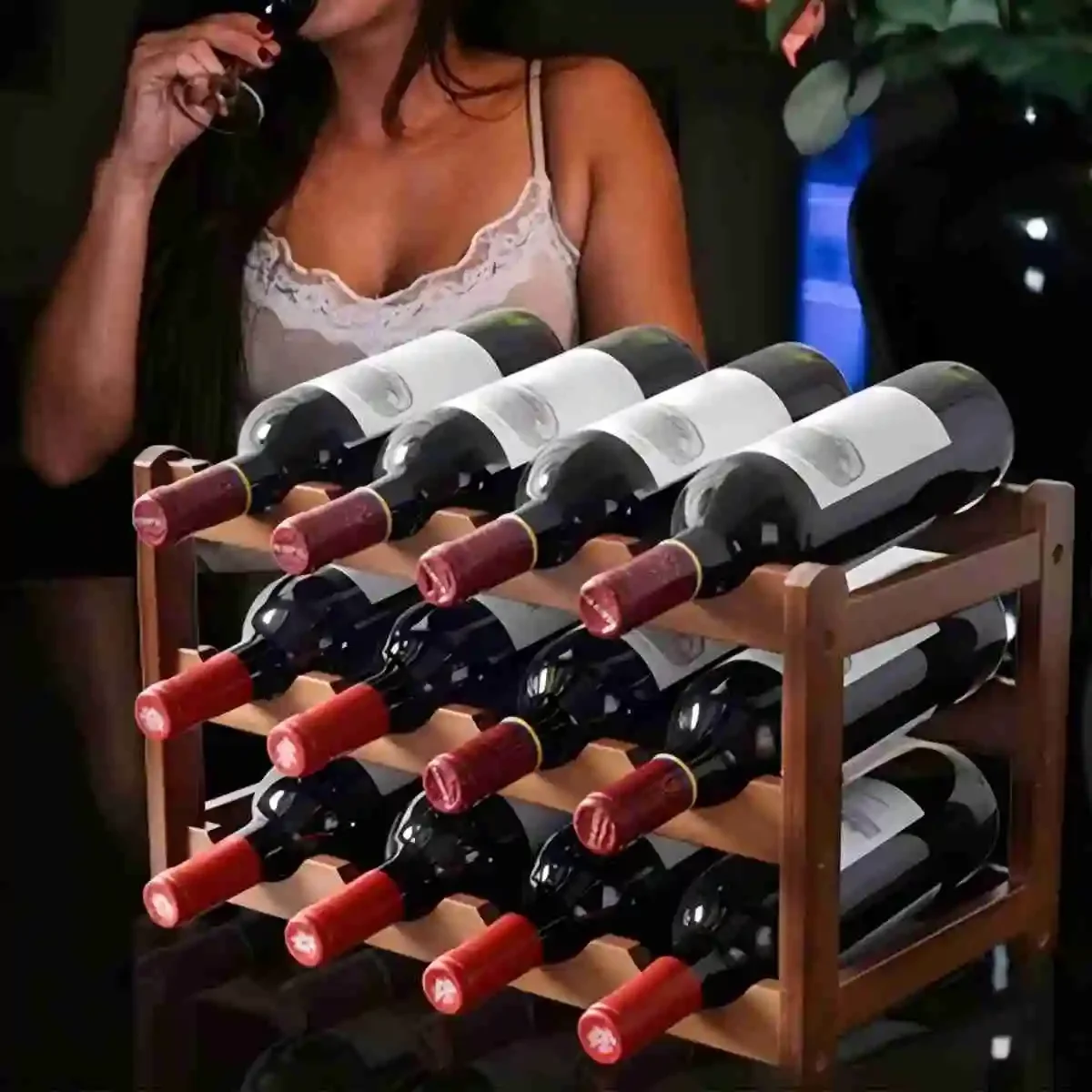 

Bamboo Wine Rack, Tabletop Multi-Tier Wine Vintage Solid Wood Display Rack For Living Room, And Dining Room Neck cooling tube