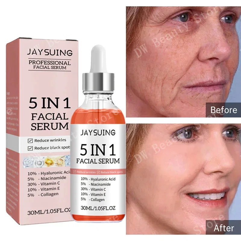 5 In 1 Fade Fine Lines Firming Face Serum ริ้วรอย Remover Moisturizing Brightning Collagen Hyaluronic Acid Shrink Pore Skin Care