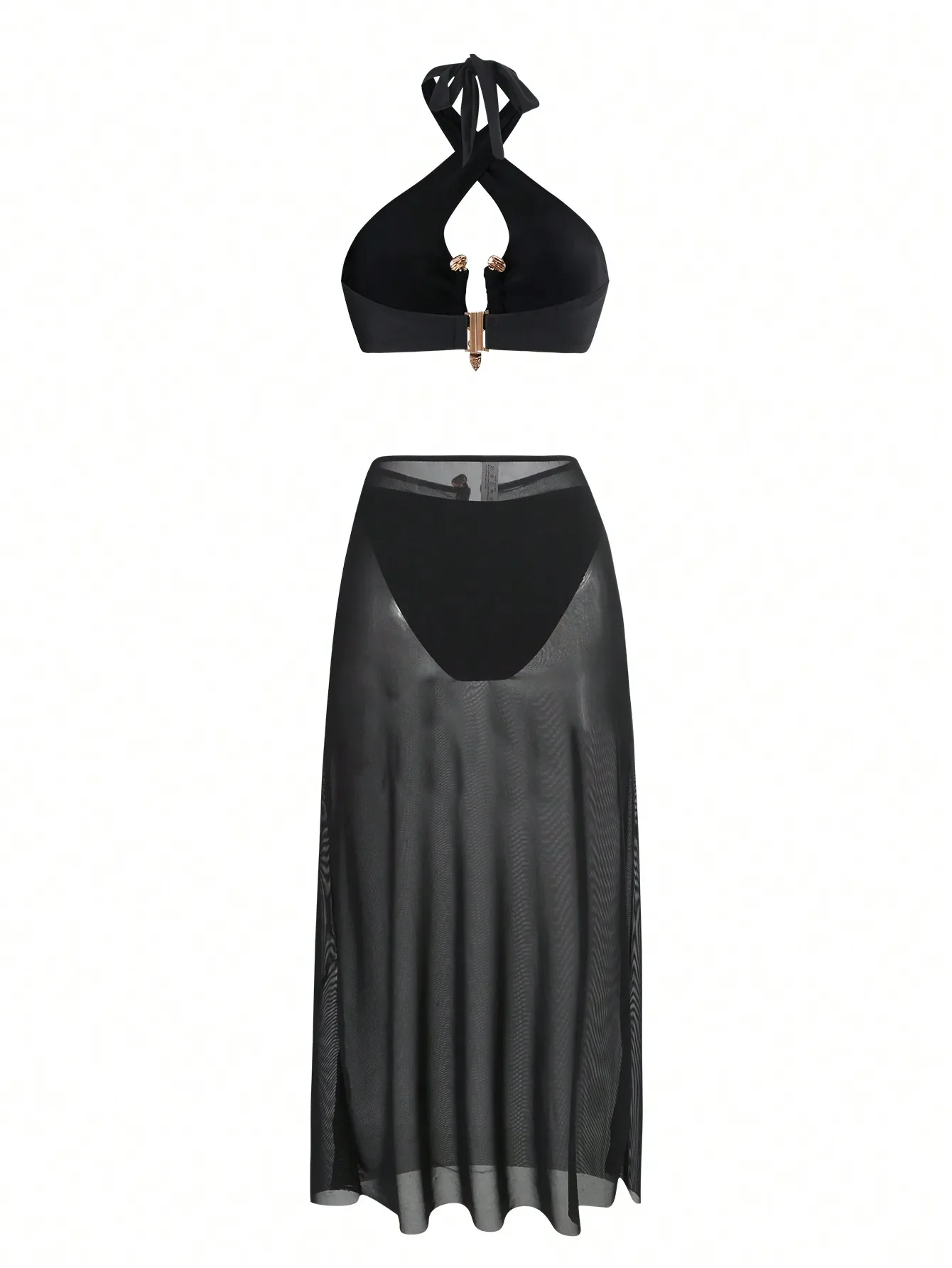 New solid color bikini split mesh swimsuit three piece set