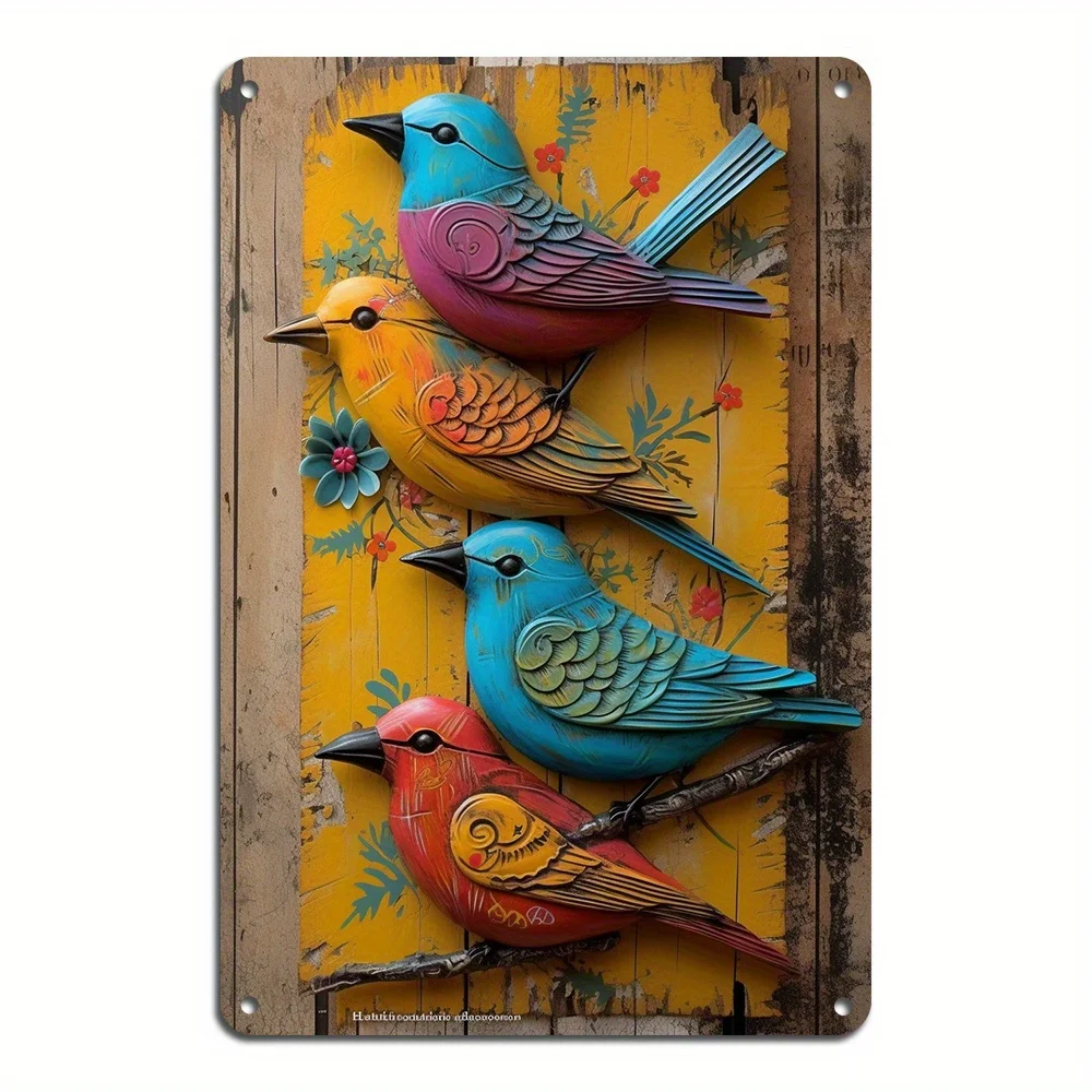 Arte de pared de Metal con pájaros de acuarela de estilo Vintage, artesanía de hierro, decoración colgante reutilizable, adecuada para el hogar y el jardín, regalos ideales