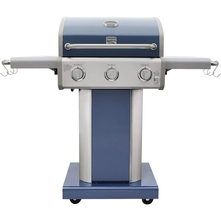 3-Burner Outdoor BBQ Grill | Liquid Propane Barbecue Gas Grill with Folding Sides, PG-A4030400LD-AZ