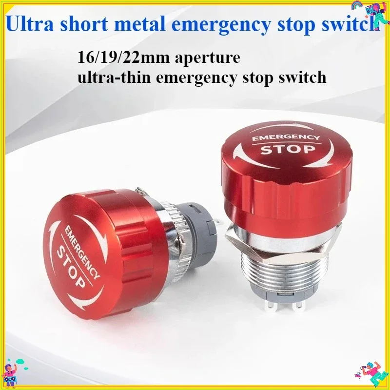 1PCS 16/19/22mm Metal Aluminum Emergency Stop Switch Push Button Switch Latching NO NC 1NO 1NC Pin Terminal Red Mushroom Stop