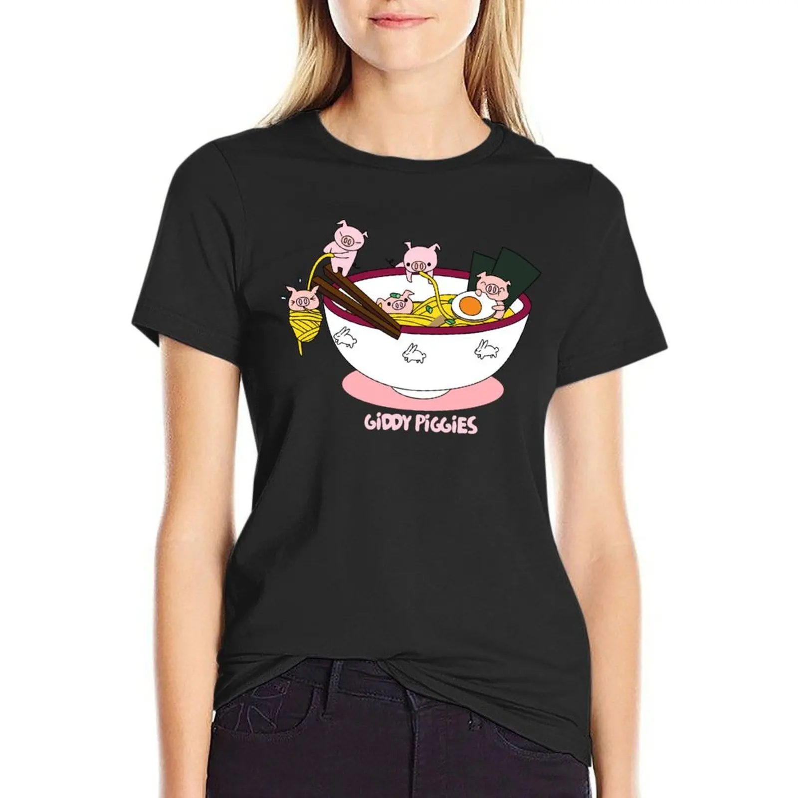 

Giddy Piggies Ramen T-Shirt customizeds kawaii clothes plus size tops funny Women tops
