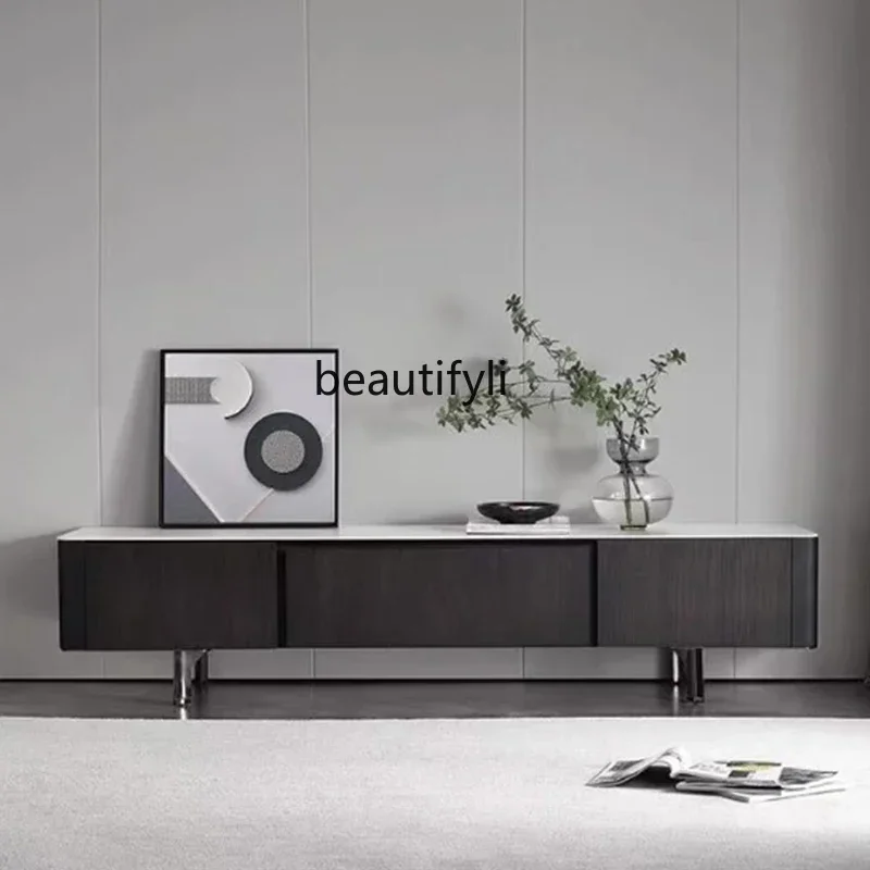 

cc182Italian minimalist solid wood TV cabinet living room home modern light luxury rock slab floor cabinet storage locker R