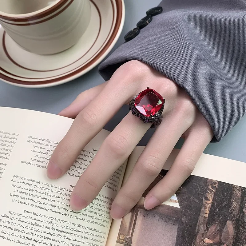S925 Silver Plated 18K Gold Plated PT950 Platinum Diamond Fat Rectangular Black Gold Personalized Ring Women's 14*16 Jewelry