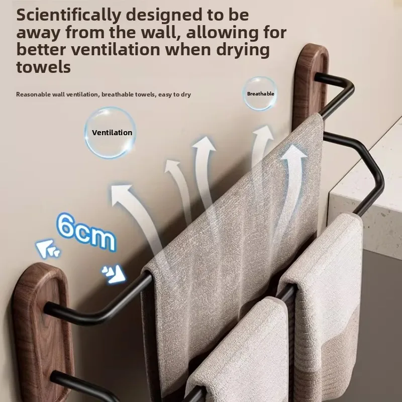 30cm-60cm Walnut Wood Bathroom Accessories Towel Racks Aluminum Bathroom Towel Holder Wall Hanging Multi Pole Triple Towel Bar