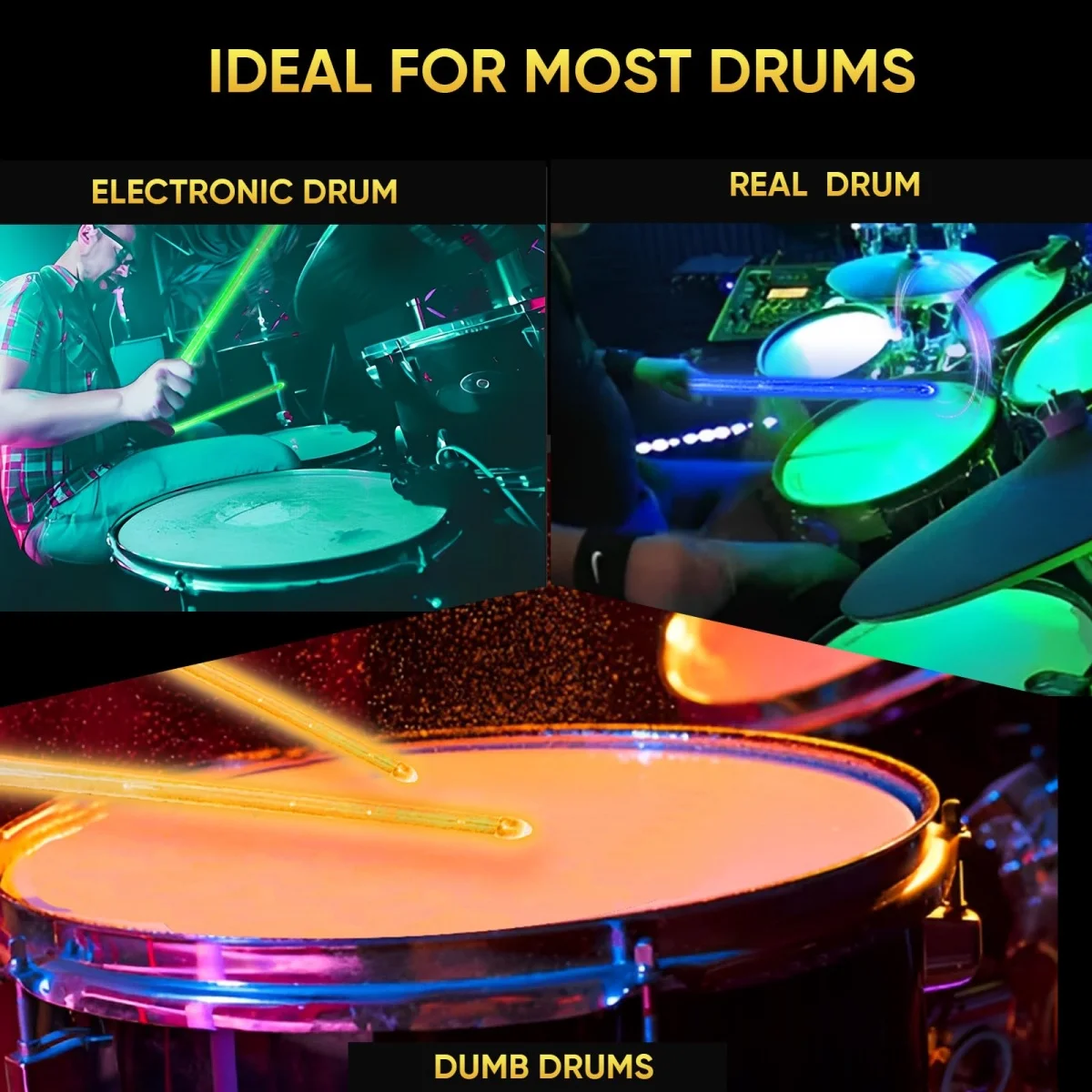 Miwayer LED Light Emitting Drumsticks 15 Colour Gradient Personalized USB Rechargeable Drumstick suitable for all of drumming