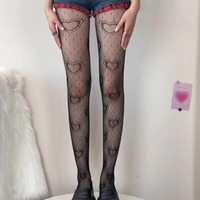 Lolita Girls Tights Pantyhose Women Heart Print Mesh Fishnet Thigh High Stockings Women Tight Lingerie Sexy Lace Pantyhose Tight