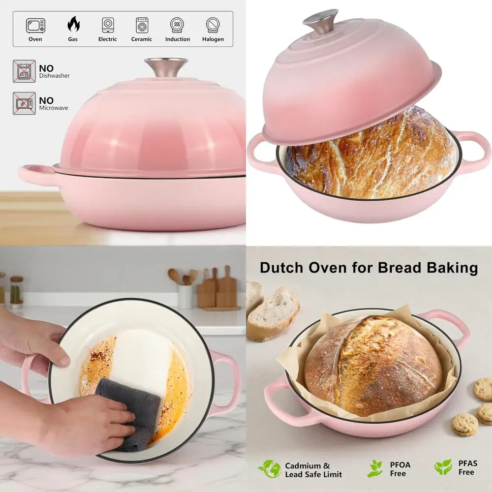 

Enameled Cast Iron Dutch Oven, 6-Quart, Pink, Ideal for Sourdough, Roasting, Stewing, and Soups