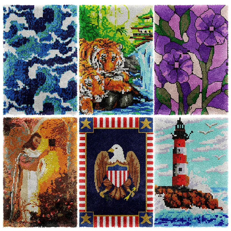 

Наборы ковриков с крючками «сделай сам», домашний декор, вышивка с печатным узором, креативное искусство «сделай сам», ремесло для взрослых, вязаный крючком ковер Smyrna, узел