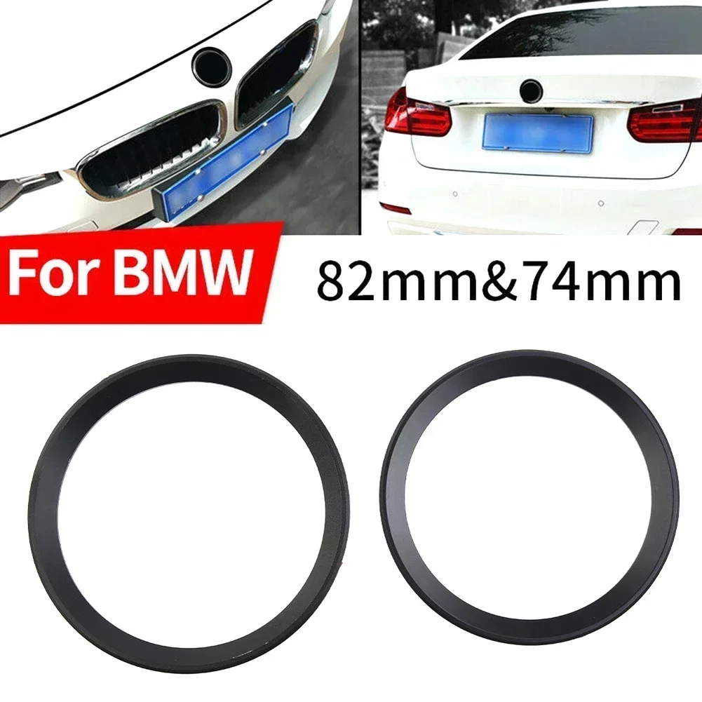 2PCS Black Front Rear Logo Surrounding Ring For BMW 3 4 Series 82 Mm & 74 Mm Emblem High Quality Interior Car Accessories