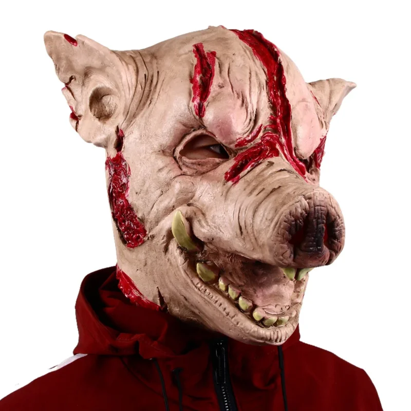 Masque Effrayant en Latex pour Halloween, Robe de Barrage, Tête de Cochon d'Horreur, Cosplay d'Animaux, Accessoires de Costume