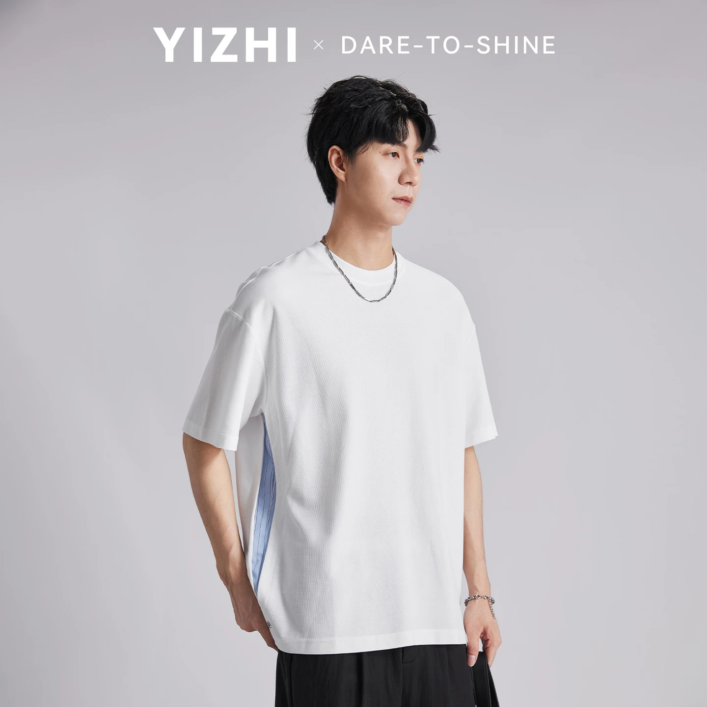 Men's 210g Heavyweight Korean Deconstructed Spliced T-shirt 2026 Summer Round Neck Loose Casual Commuter Short Sleeve Tops