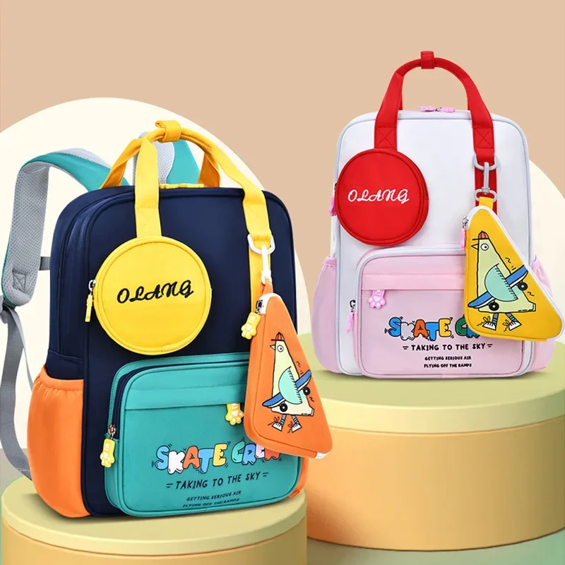 Fashion Contrast Color Primary School Bags for Girls Boys Cute Female Children\'s Spine Protection Schoolbag Large Book Backpacks