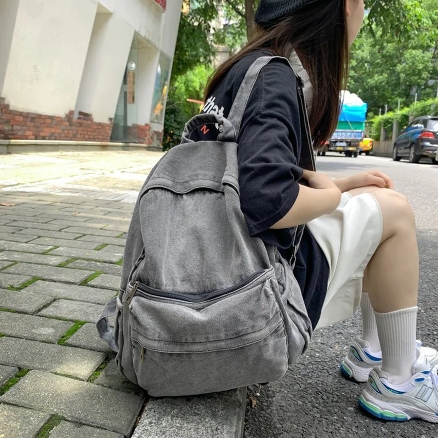 

Fashion Casual Denim Women Backpack Large Capacity Jean Shoulder Bag Teenage Girls School Shoulder Bag Female Daily Rucksack Sac