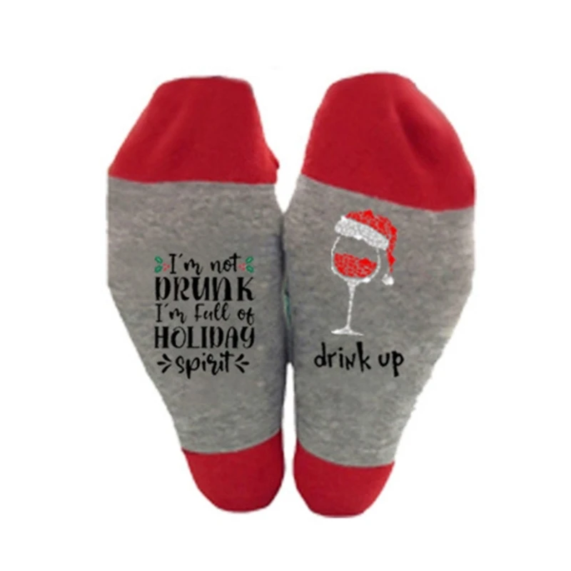 Funny Sayings Not Drunk Holiday Spirit Christmas Cotton Socks Gift for Women Men