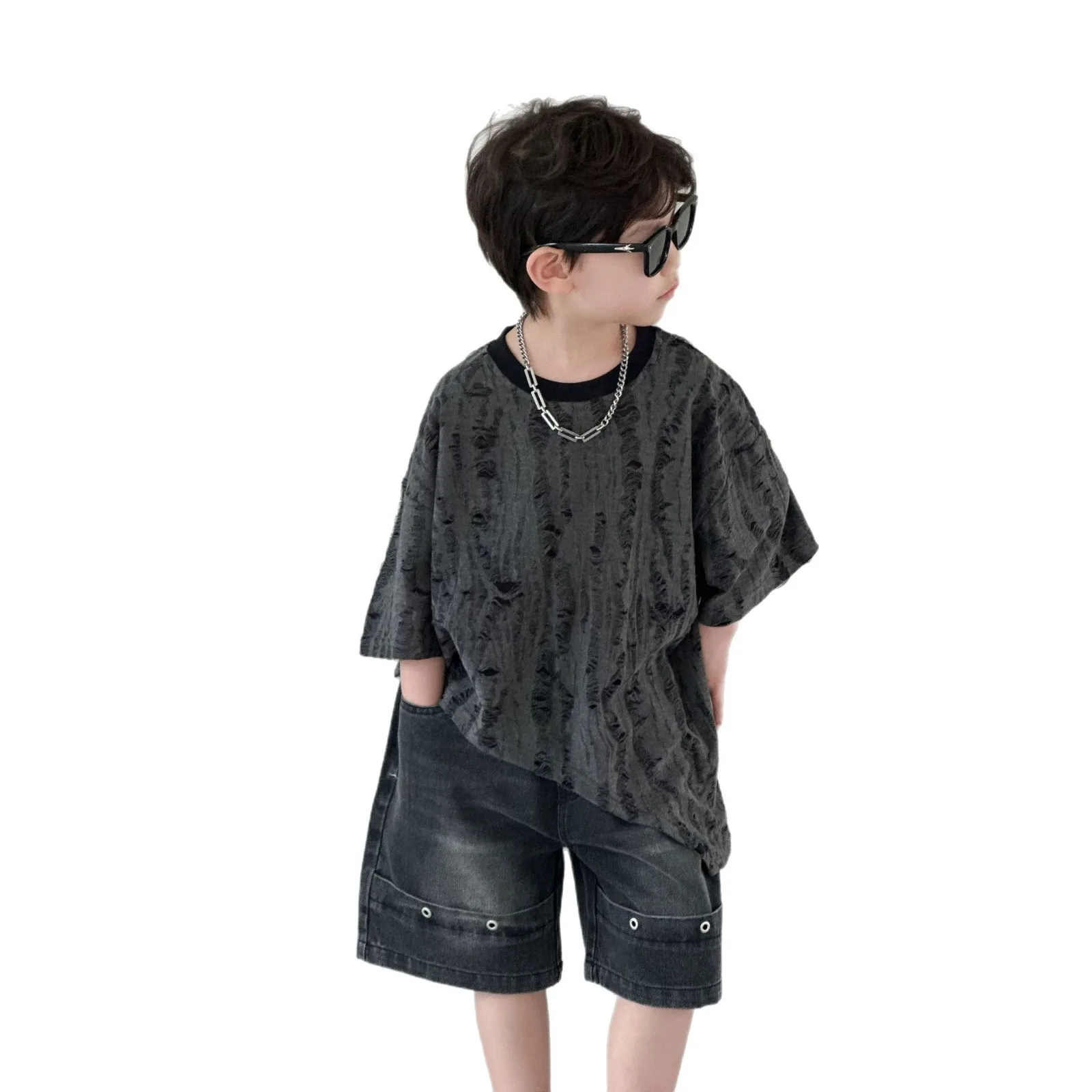 

Boys' Summer Ripped Short Sleeve 2026 New Children's Summer Handsome T-shirt Boys Trendy T-top Personalized Children's Clothing
