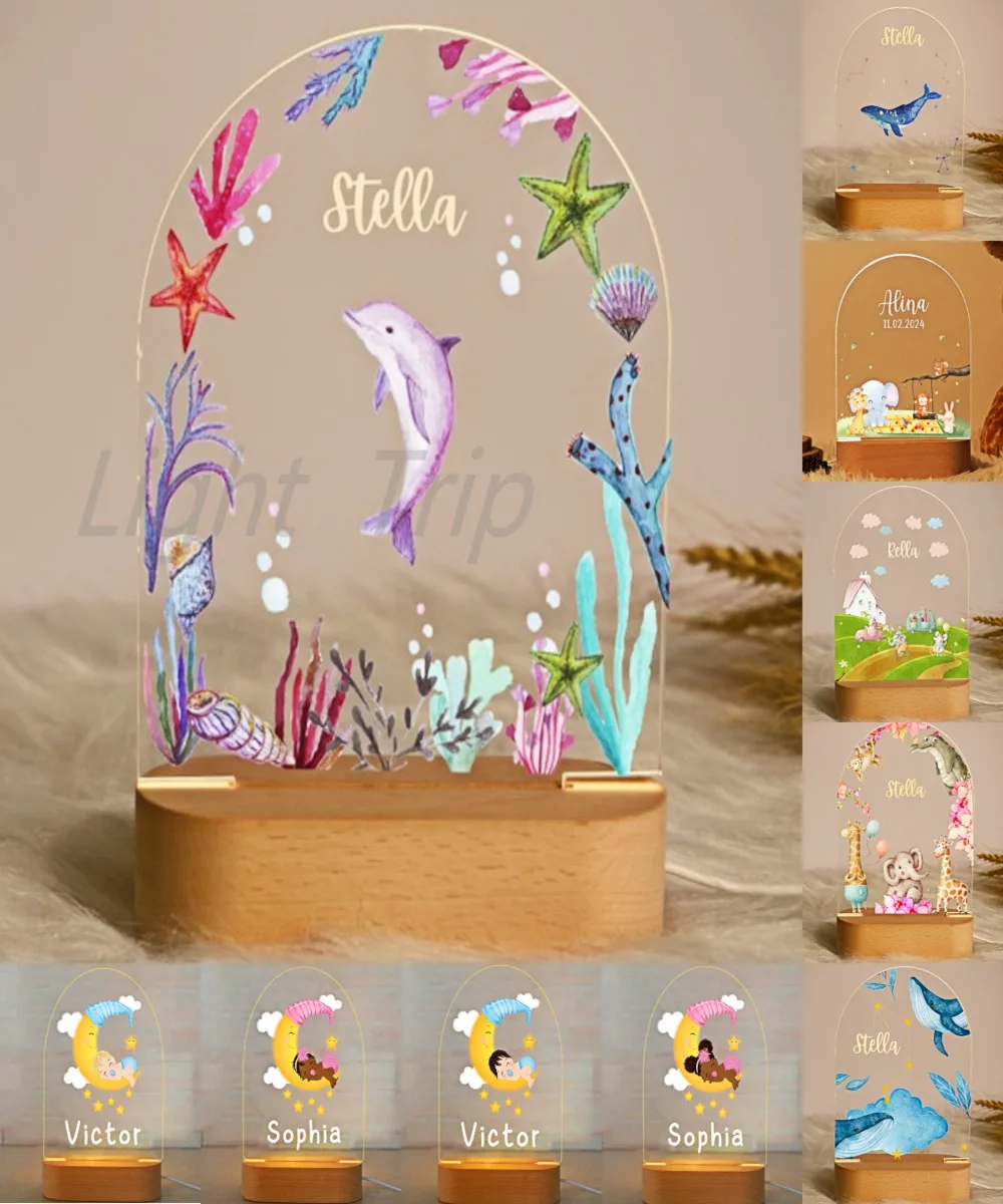 

Customized Sea animals Name Lamp Decoration USB LED Night Light Personalized Home LOVE Baby kid Mother Bedroom Christmas Gift