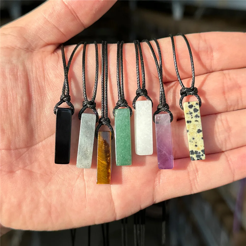 Rechteckige Halsketten aus Naturstein für Damen, Dalmatiner-Obsidian-Anhänger-Halsketten, schwarze Lederkette, modischer Schmuck für Herren, Geschenk. – Detail 12