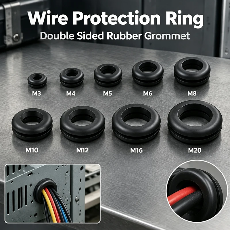 50pcs/100pcs Wire Cable Protect Rubber O Rings Oil Sealing Grommet Gasket Hole Shim Washer Black Double Face Seals