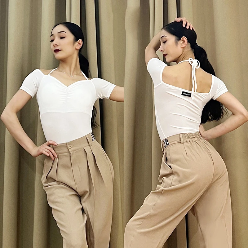 New Latin Dance Top Short Sleeved Top One Shoulder Jumpsuit Training Top Practice Top Chacha Tango Samba Ballroom Dance DQL9625