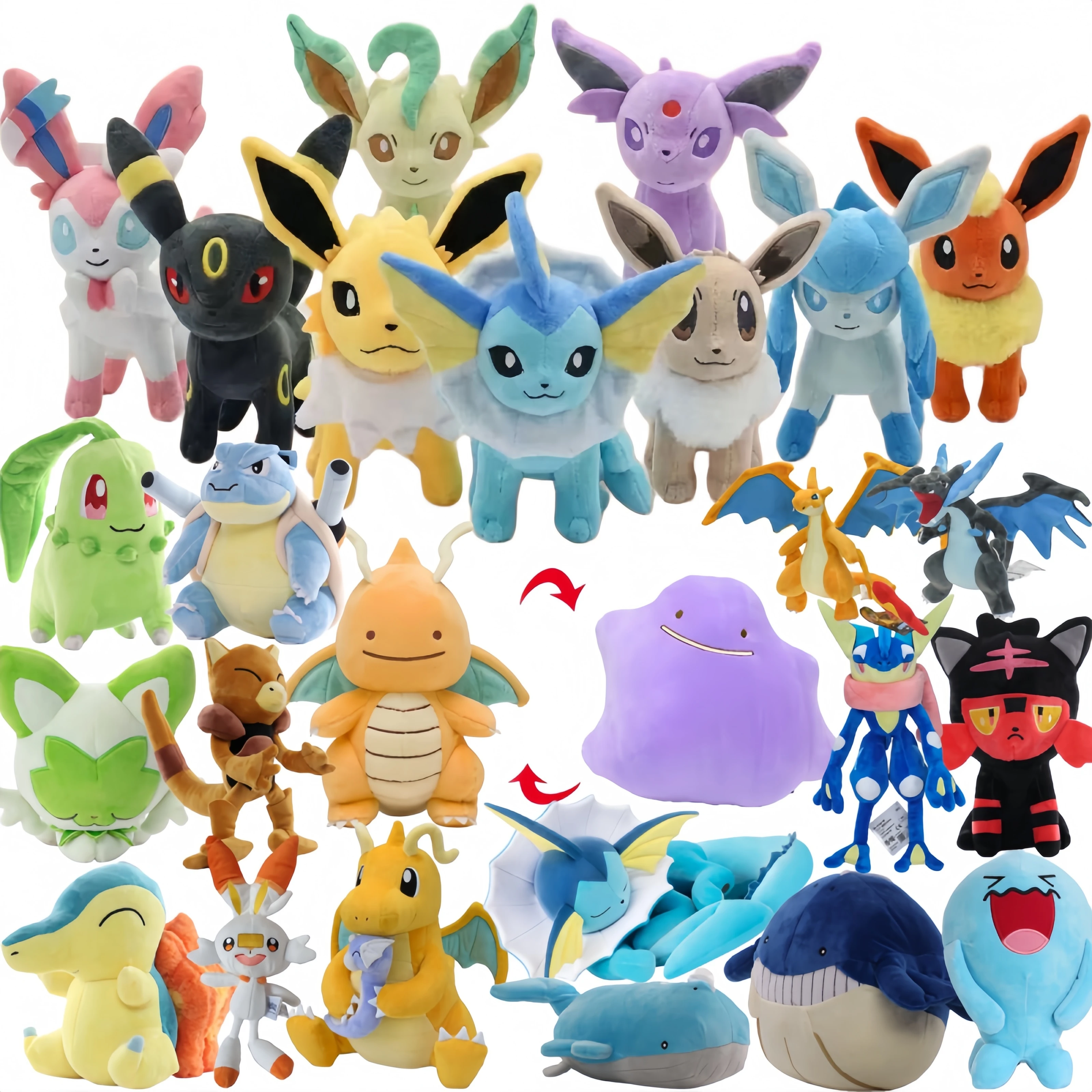 

Pokémon Abra Plush Toy Eevee Family Sylveon Vaporeon Doll Ditto Dragonite Holding Dratini Stuffed Doll Greninja Chikorita Peluch