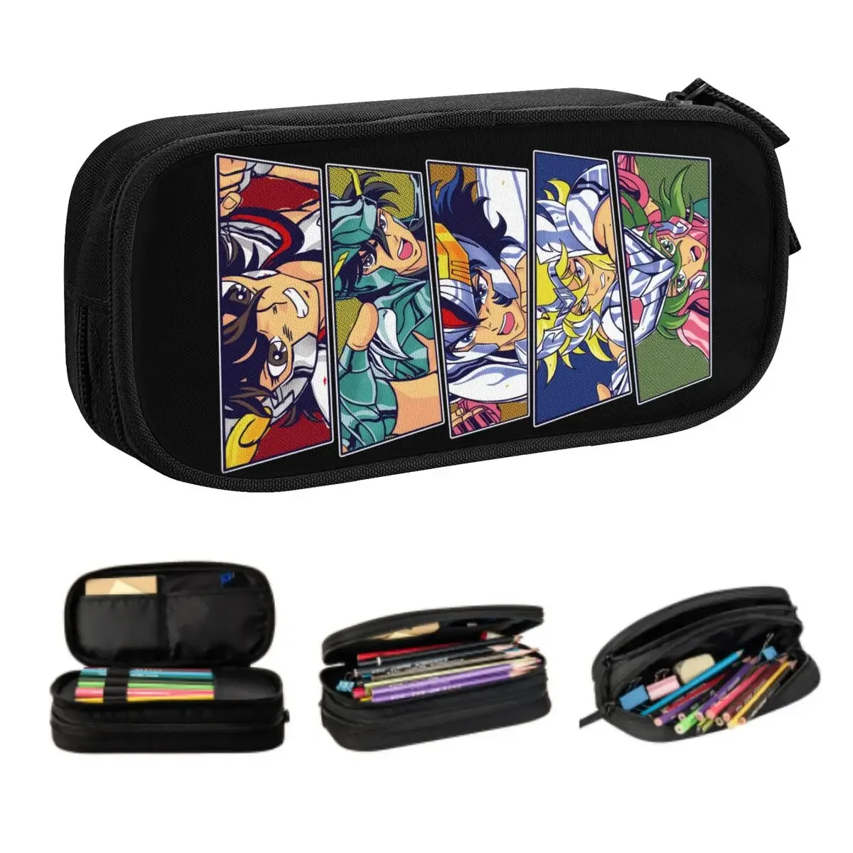Custom Kawaii Saint Seiya Pencil Case for Knights Of The Zodiac Cartoon Manga Large Storage Pen Box Bag School Supplies