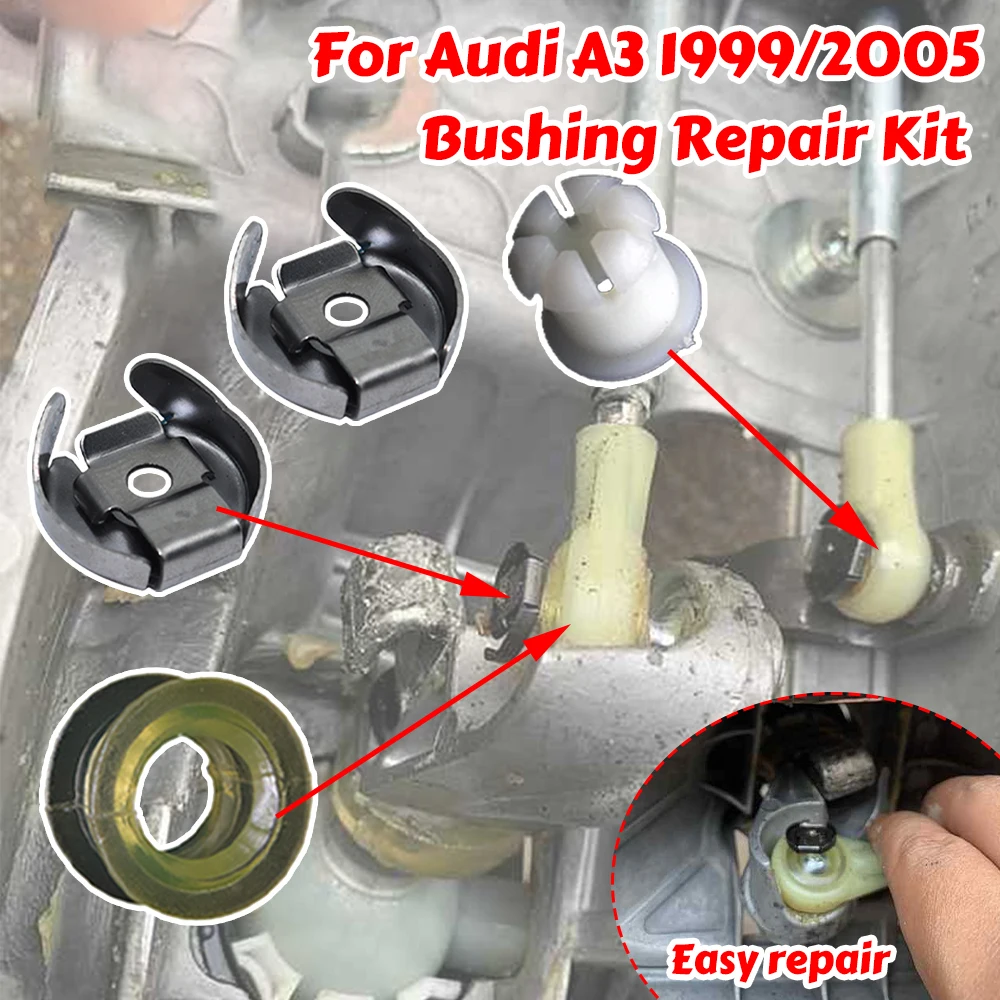 4PC Manual Gear Shift Lever Cable Bushing Repair Kit For Audi A3 1999 2005 VW Gearbox Selector End Linkage Rubber Sleeve Clips