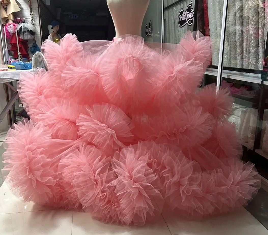 Fuchsia Skirts Puffy Tulle Ruffled Jupe Femme Party Tutu Skirts Tiered Long Floor Length Customized Maxi Skirt For Women