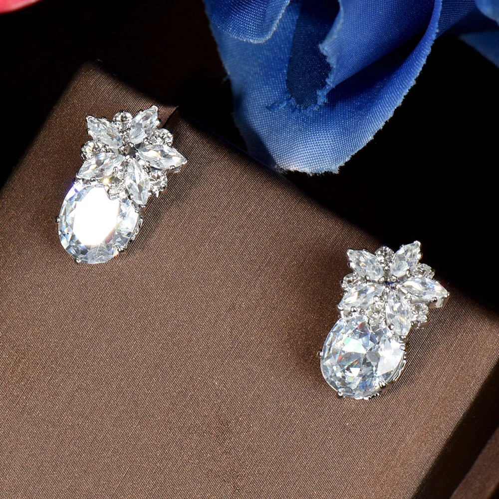 

HIBRIDE Lovely Plant Flower Shape Full CZ Stud Earrings 2023 Fashion Jewelry Dubai Korean Style For Bridal brinco Earrings E-729
