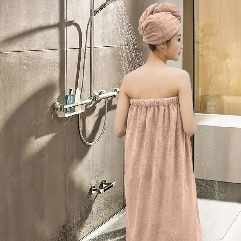 Womens Bath Towel Wrap Adjustable Towels Robe With Hair Towel Comfortable Bath Towel Wrap Fleece Super Absorbent Nightgown For