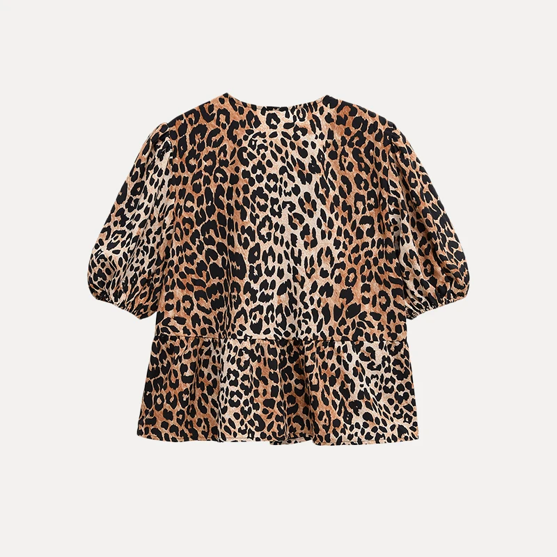 

Faionable Printed Leopard Pattern Belted Women's Sle Top Open Cardigan Summer 2025 Z Polyester Fiber ort Sve Sl...