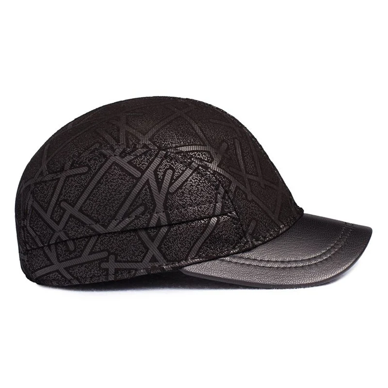 Sports Baseball Cap Men Genuine Leather Duck Tonue Hats Male Casual Punch Hockey Golf Leather Baseball Cap Printed Short Brim