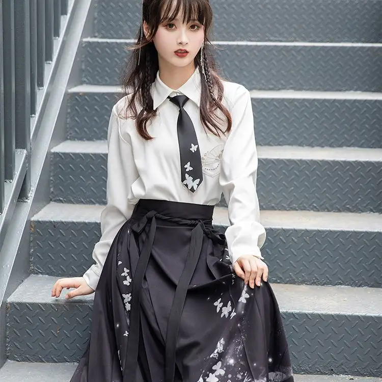 Spring and Autumn Han Element Set Women's Style Embroidered Shirt Versatile Comfortable Wide Leg Pants Two Piece Set