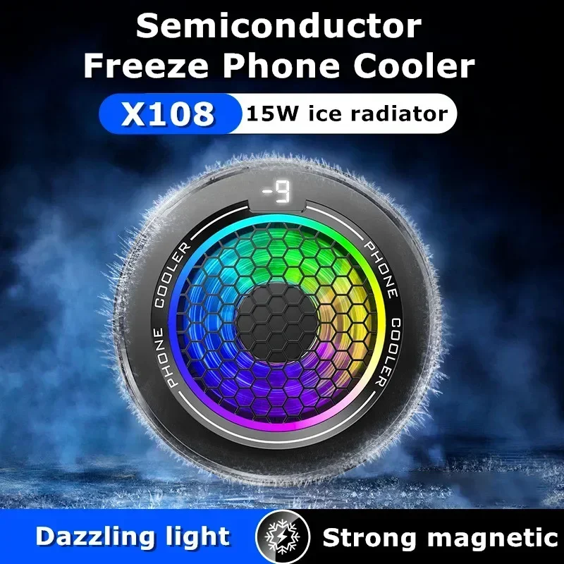 

X108 3 Gears Semiconductor Freeze PUBG Game Cooler Mobile Phone Magnetic/ Back Clip 2 IN 1 Cooling Radiator for IPhone Android