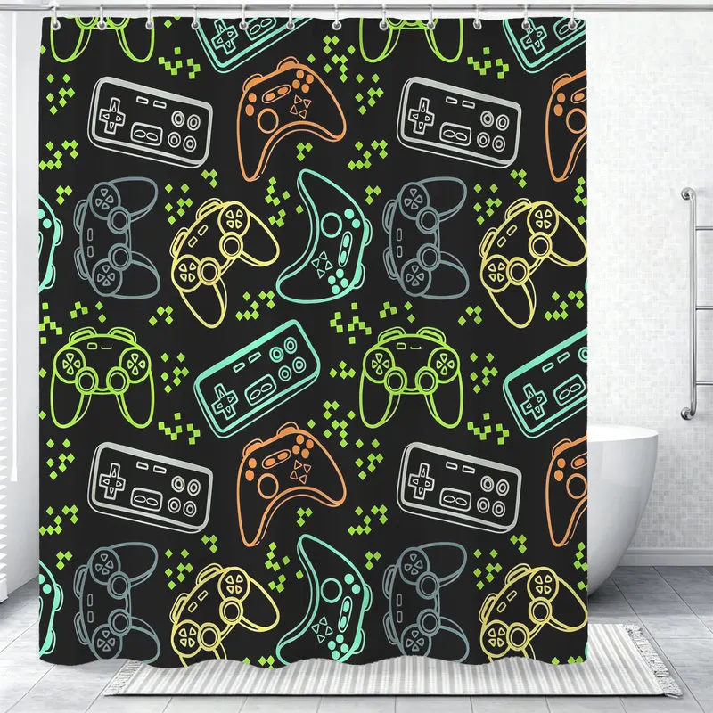 180x180cm Polyester Shower Curtain,Easy Hanging,Easy to Install,Durable,Gaming Controllers Print,Gamer Enthusiast Birthday Gift