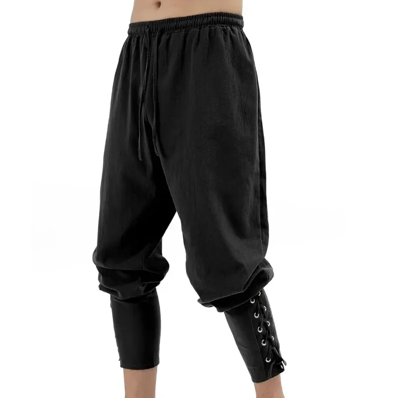 Men's Spring Summer Vintage Men's Medieval Viking Cotton Linen Trousers Halloween Fashion Vintage Men's Bottoms