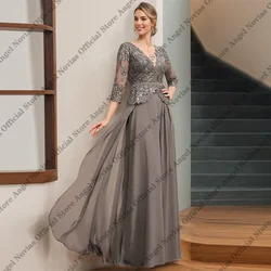 Long Women's Chiffon Mother of the Bride Dress with 3/4 Sleeves eWedding Party Dress Vestidos De Fiestas Robes Invitee Mariage