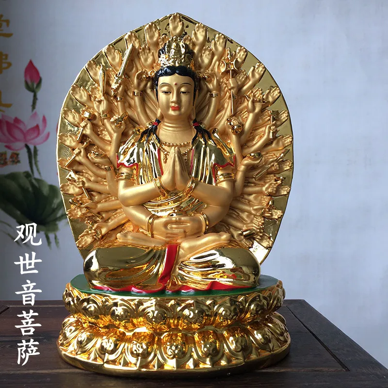 Thousand Handed Little Buddha Statue, Resin Plated Gold Painted Holy Appearance, Great Compassion, Salvation Bodhisattva