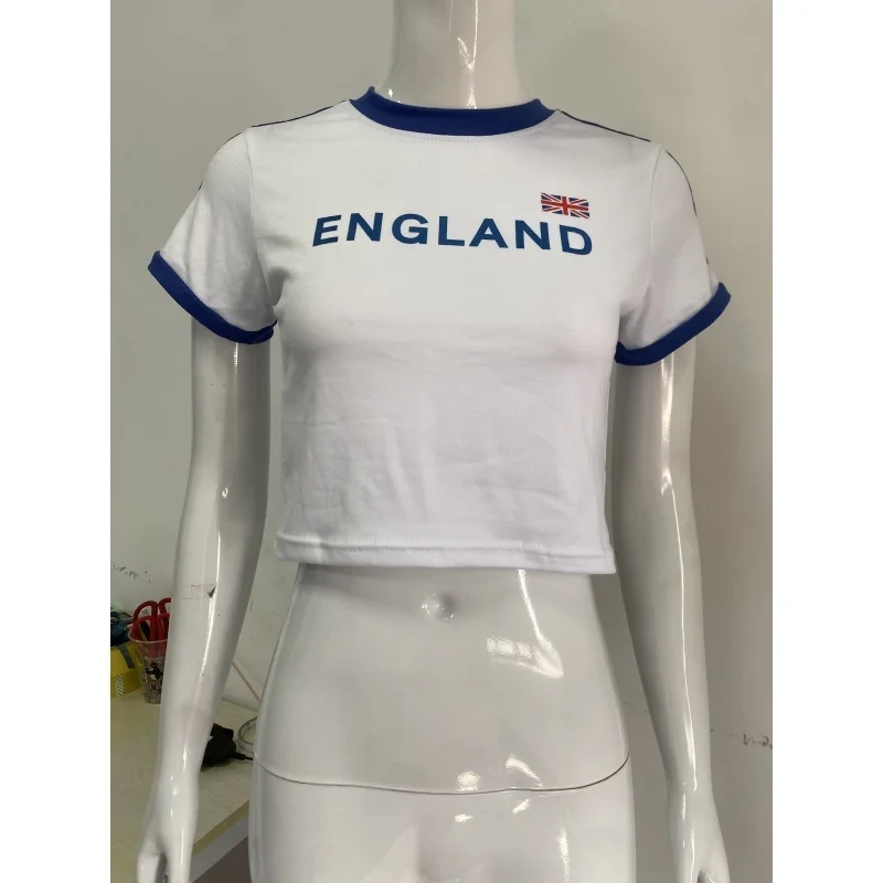 

2025 European and American short letter Y2K summer style women's T-shirt with exposed navel fashion personality trend street top
