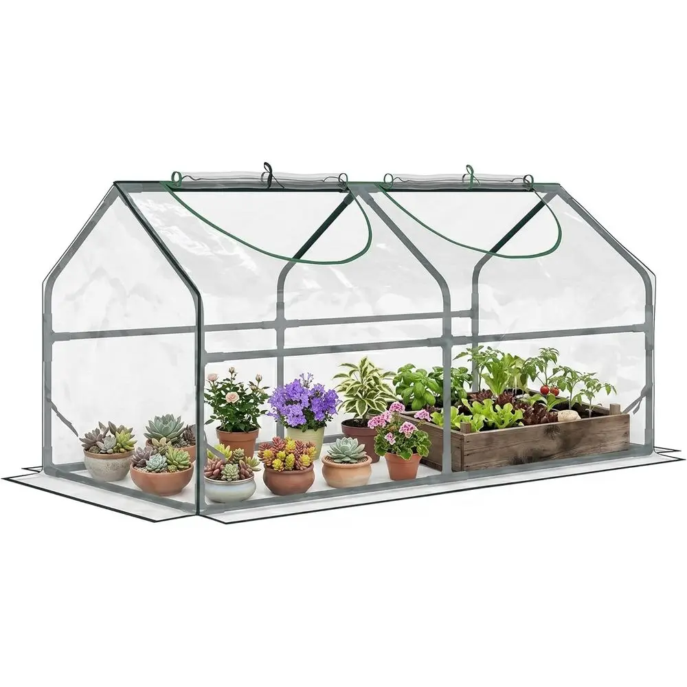 

Компактная мини-теплица 4' x 2' с ПВХ-покрытием, с откидными окнами для выращивания растений в помещении и на улице