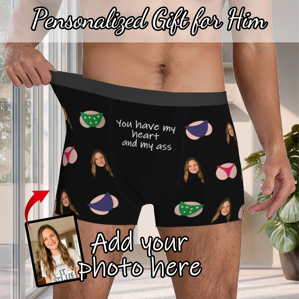 

Персонализированное нижнее белье с фото на заказ, мужские трусы-боксеры, подарок на день рождения для мужа, подарок на годовщину для папы