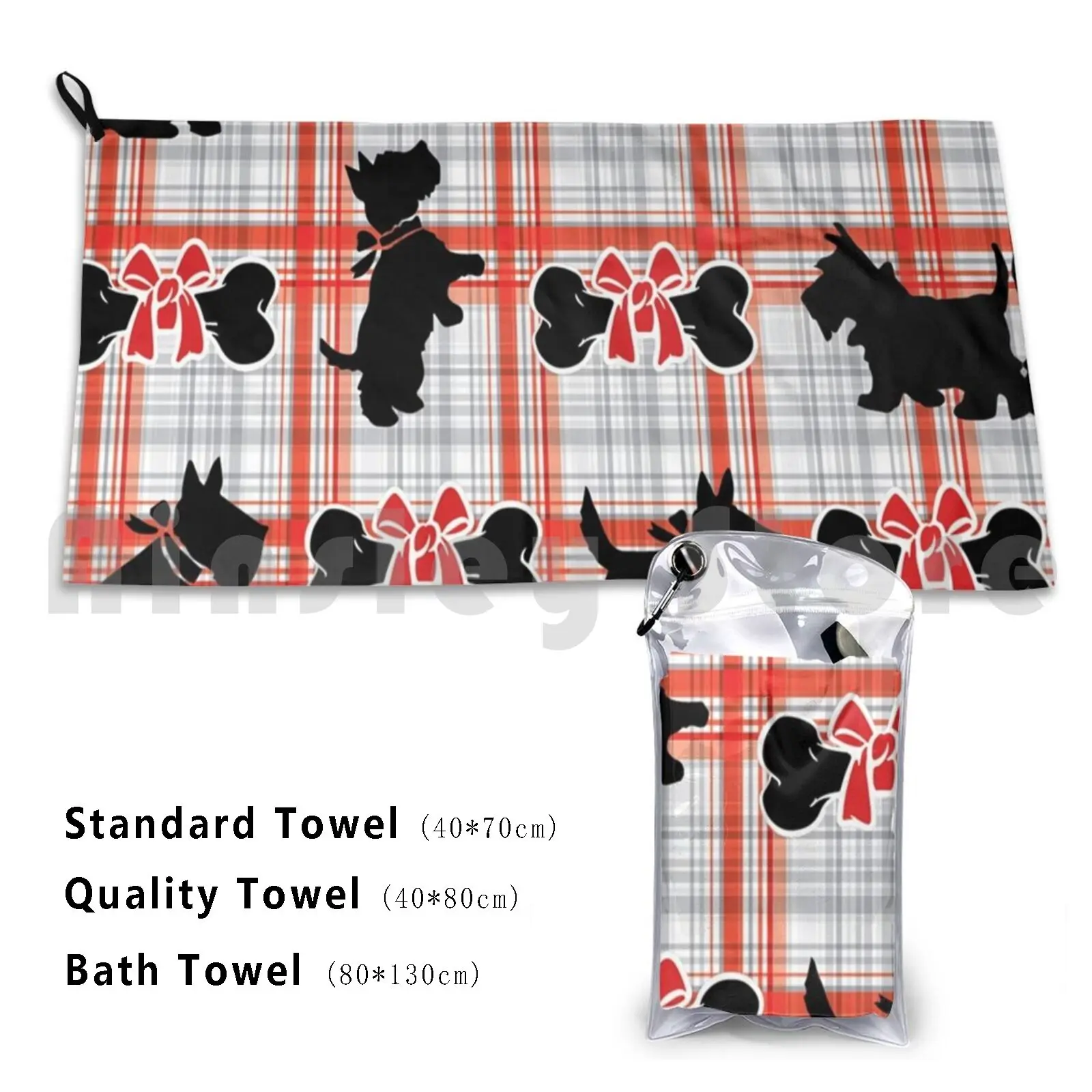 Scottie Dog | White | Red | Plaid | Pattern Bath Towel Beach Cushion Pattern Seamless Tartan Dog Textile